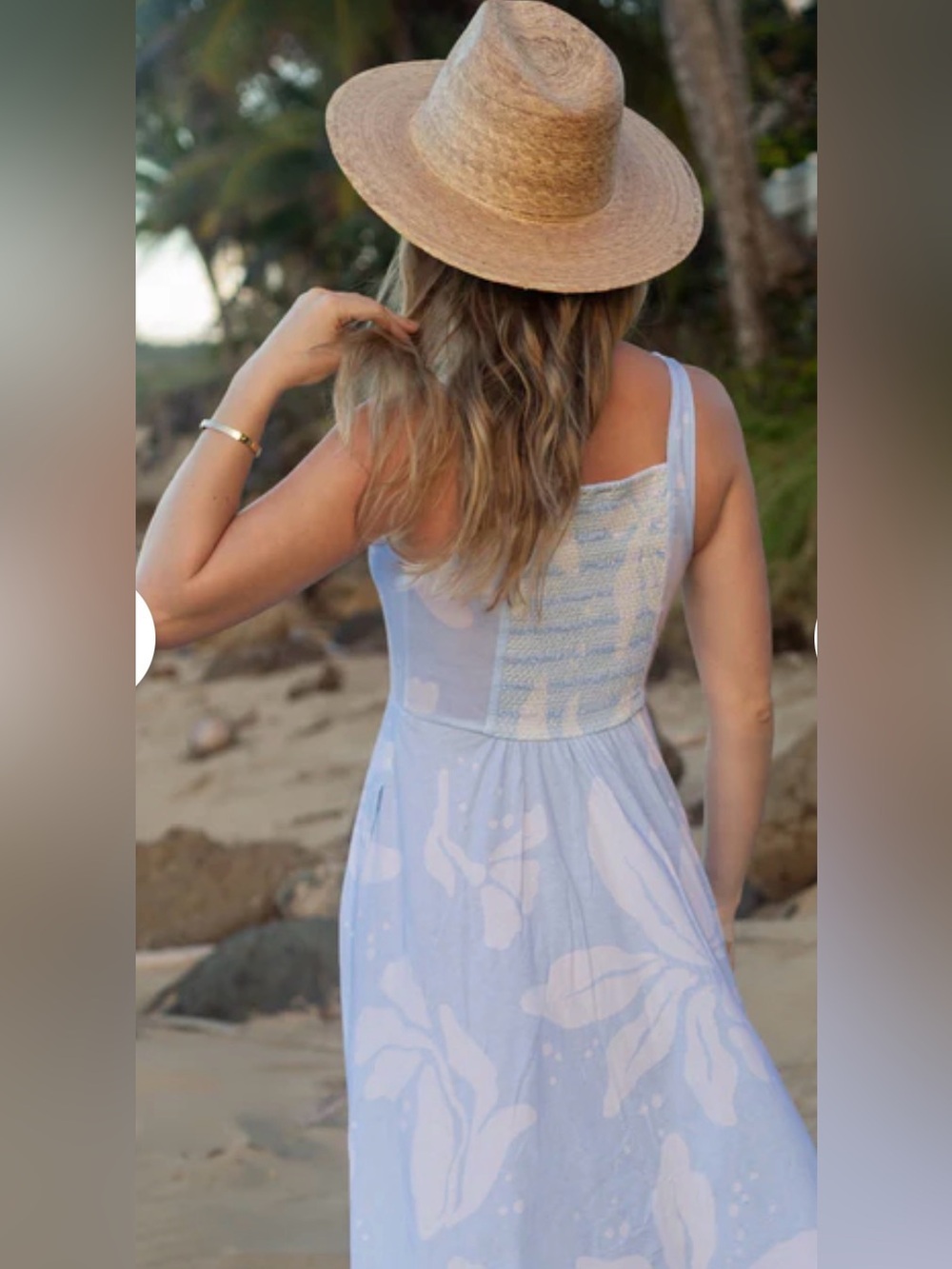 Happy Earth NWT Lily midi dress light blue/white floral print organic cotton -L - Picture 2 of 15